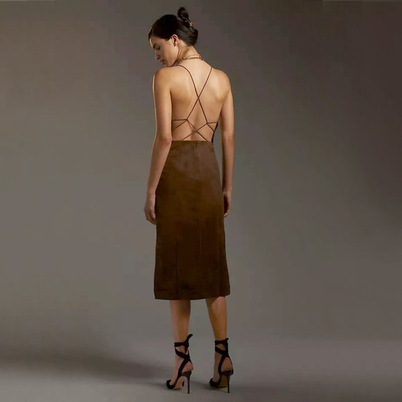 ANTHROPOLOGIE | Faux Suede Strappy Back Midi Dress | NWT - Picture 1 of 4